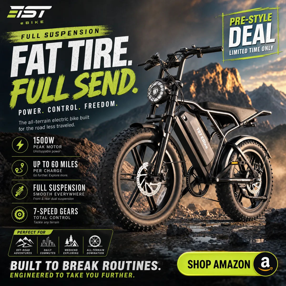 TST full suspension fat tire electric bike