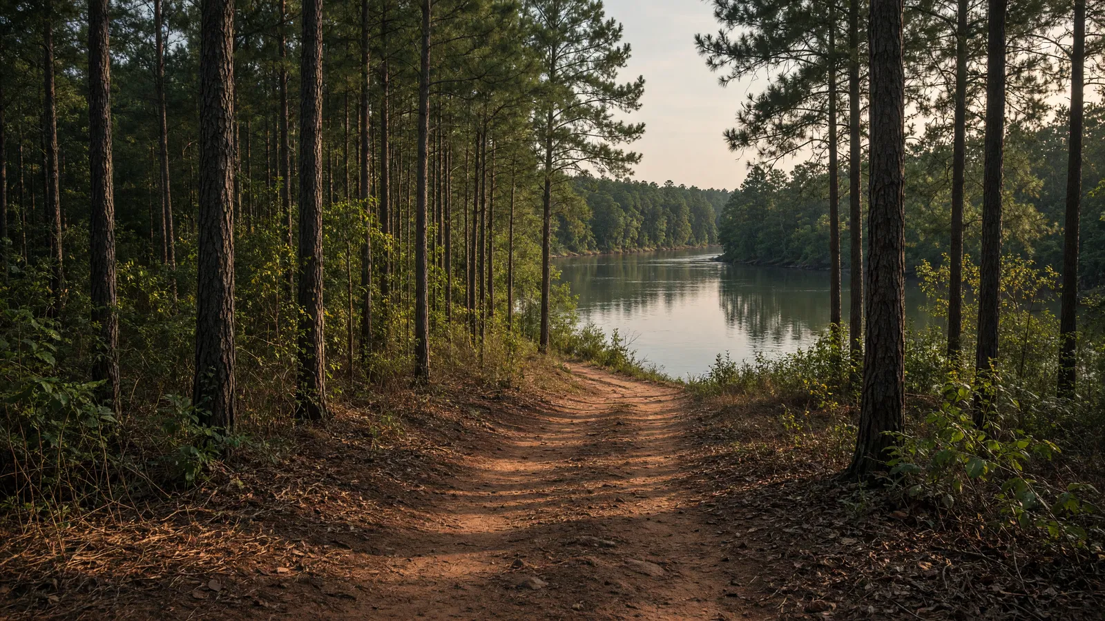 Empty pine path toward the Tallapoosa River, Elmore County, Alabama