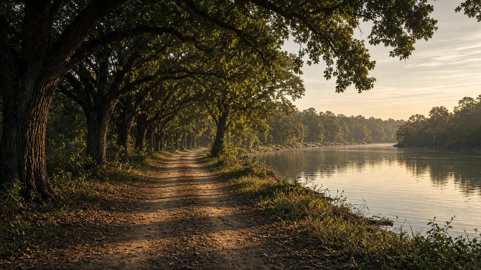 Empty oak path toward the Coosa River, Etowah County, Alabama