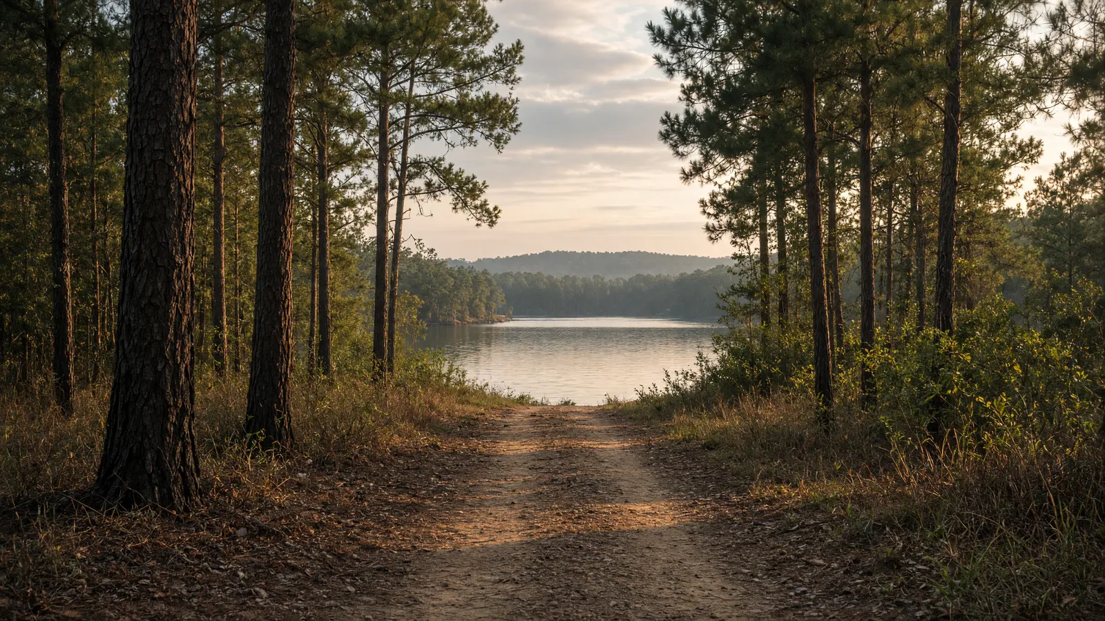 Empty pine path toward Guntersville Lake, Marshall County, Alabama