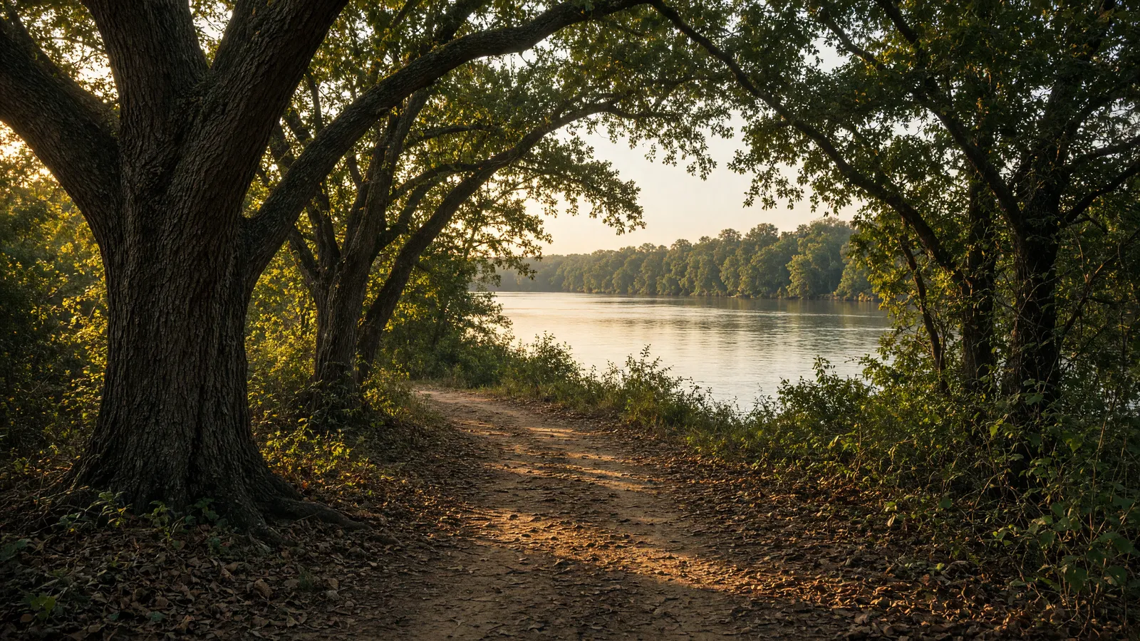 Empty Black Warrior River oak path, Tuscaloosa County, Alabama