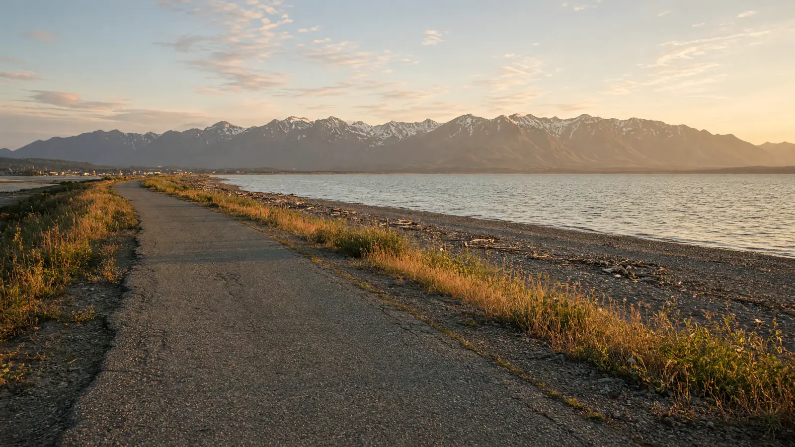 Homer Spit shoreline path and Kachemak Bay, Kenai Peninsula, Alaska