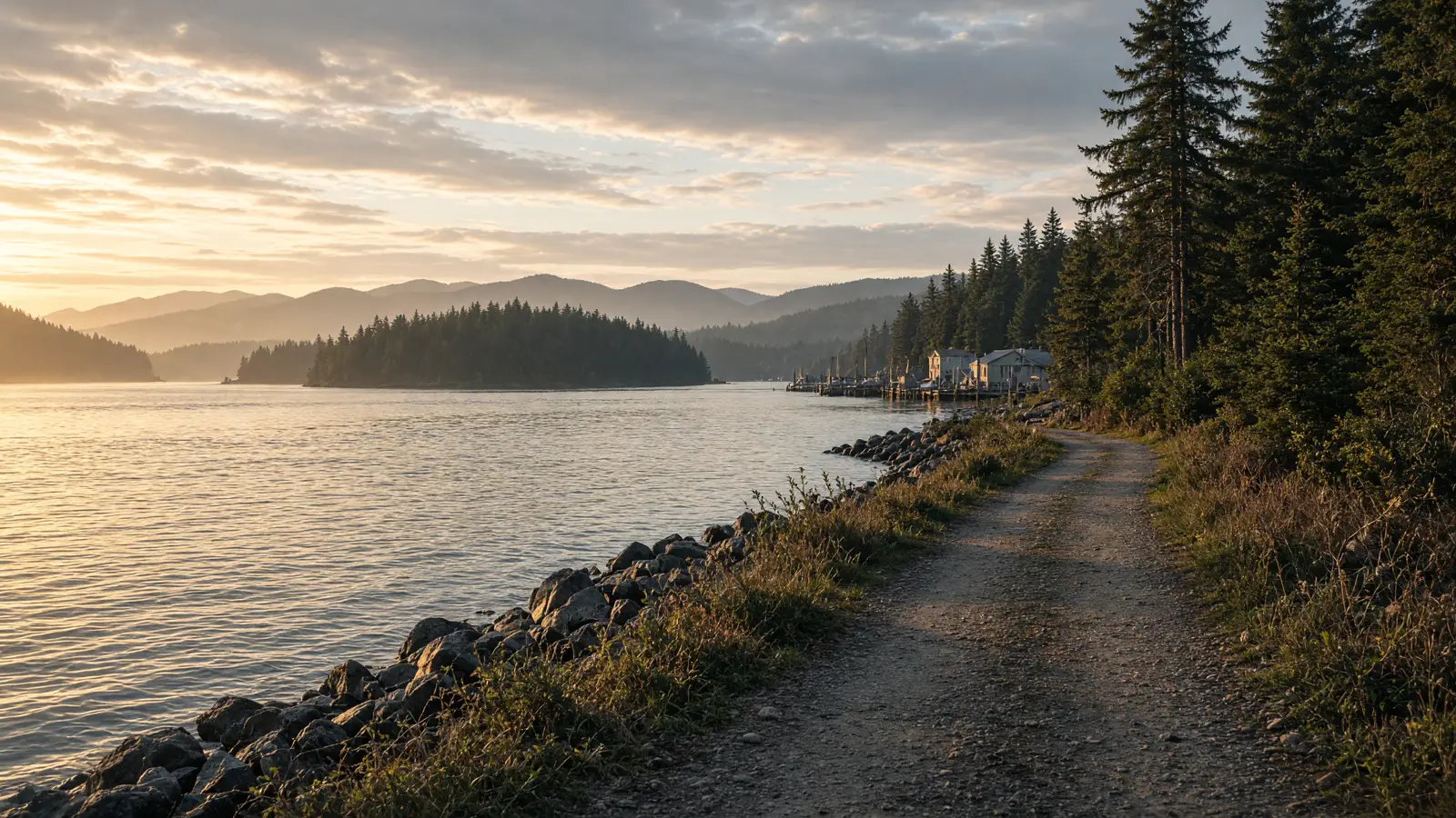 Wrangell Narrows waterfront path in Petersburg, Alaska
