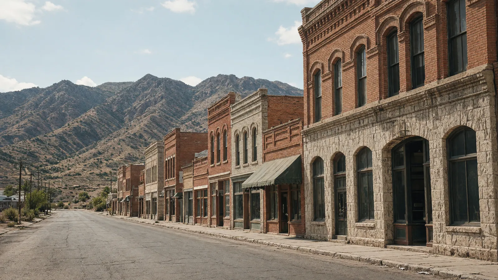 Empty historic Globe Arizona street with the Pinal Mountains behind, Gila County