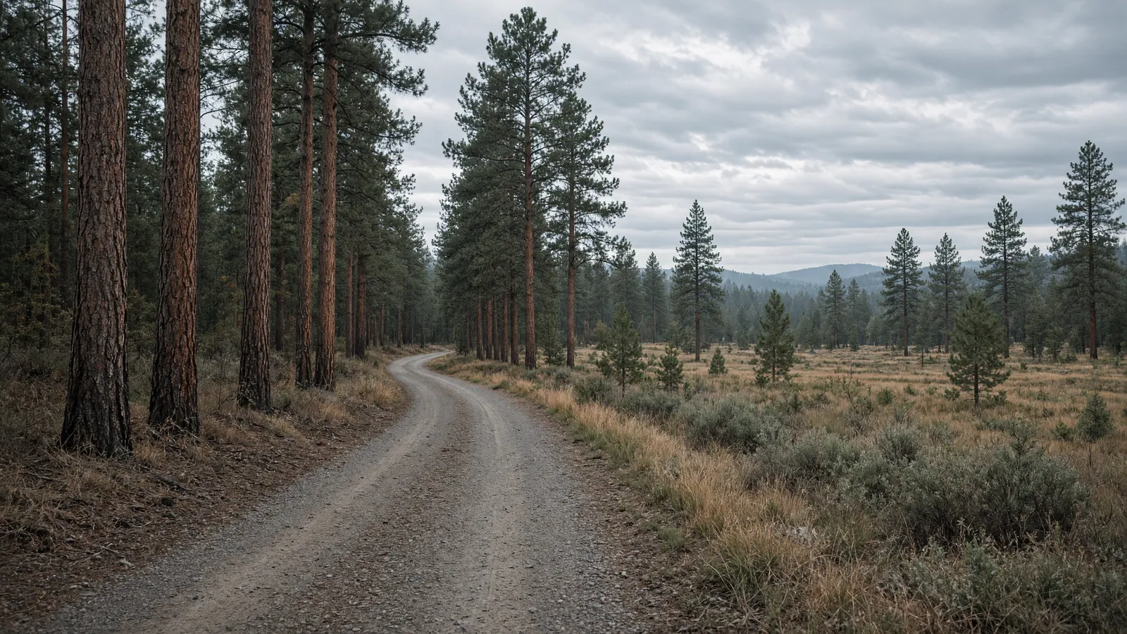 Empty ponderosa pine forest road near Show Low, Navajo County, Arizona