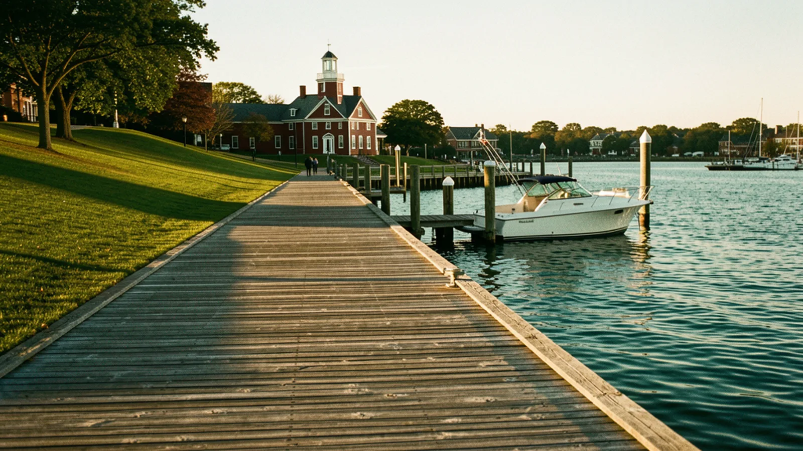 Electric bike riding near Bristol Harbor waterfront in Bristol Rhode Island