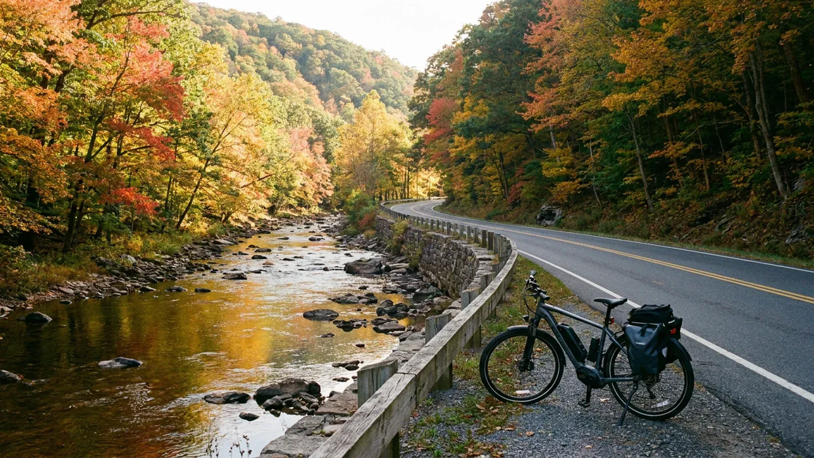 Empty Housatonic river road through woods near Kent, Litchfield County, Connecticut