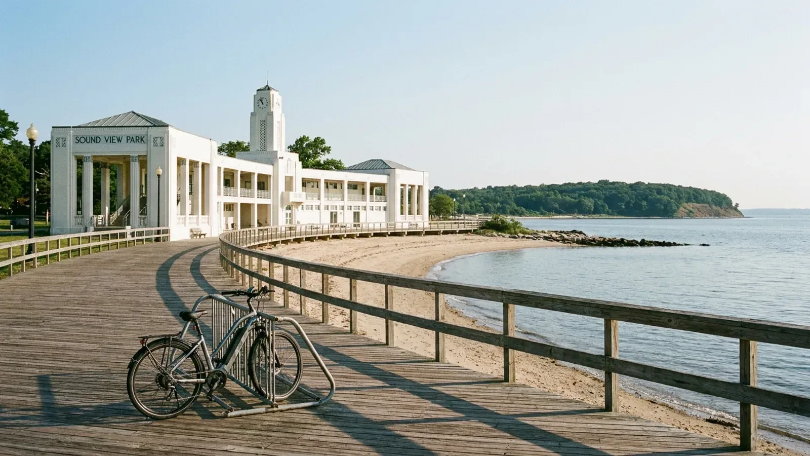 Empty Ocean Beach Park shoreline in New London, Connecticut