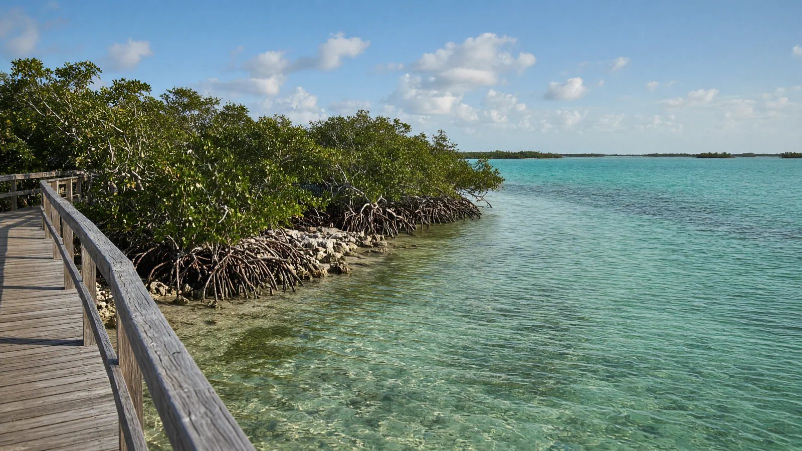 Mangrove shoreline and turquoise shallows in the Florida Keys