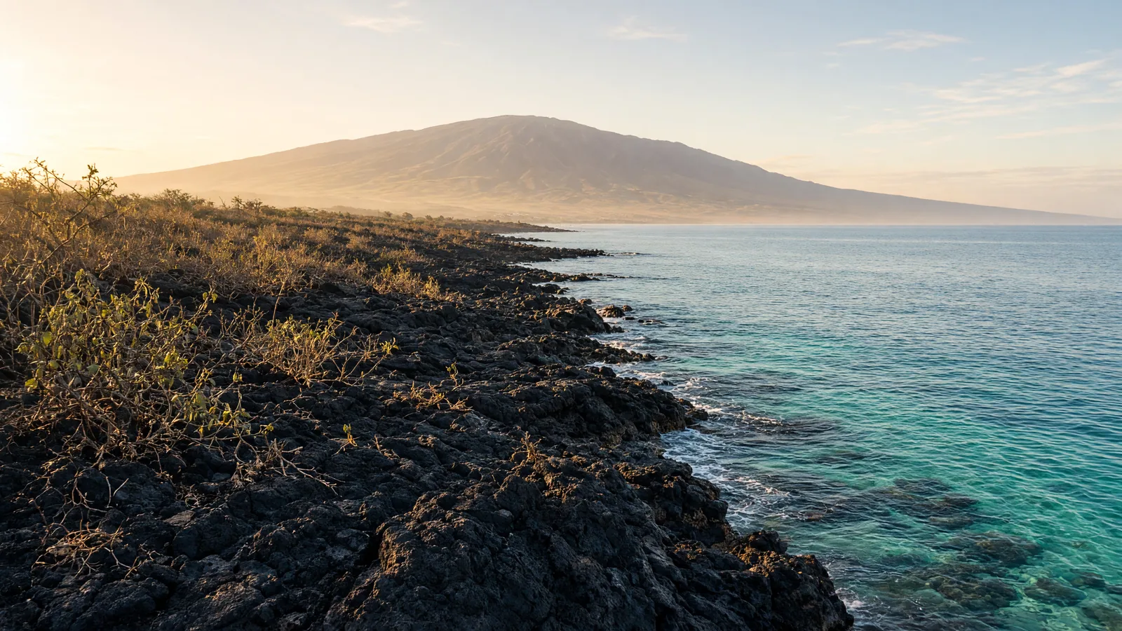 Black lava coast and Pacific Ocean on Hawaii Island