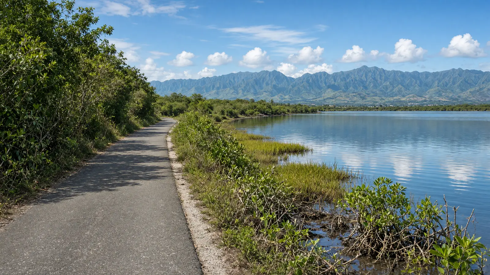 Pearl Harbor Historic Bike Trail along Middle Loch in Leeward Oahu Hawaii