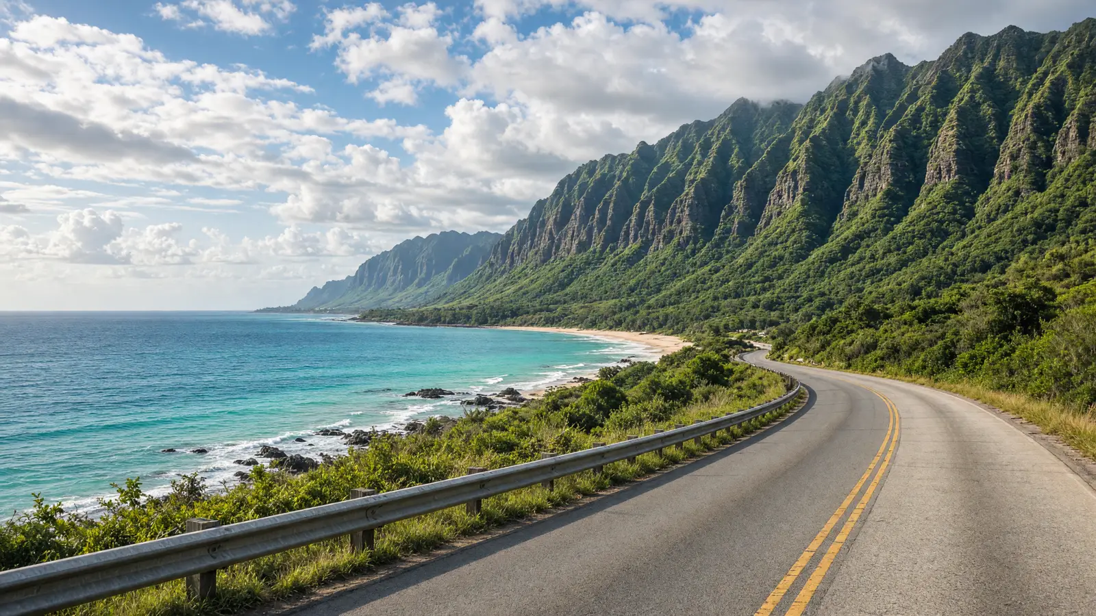 Windward Oahu turquoise coastline along Kalanianaole Highway in Honolulu County Hawaii