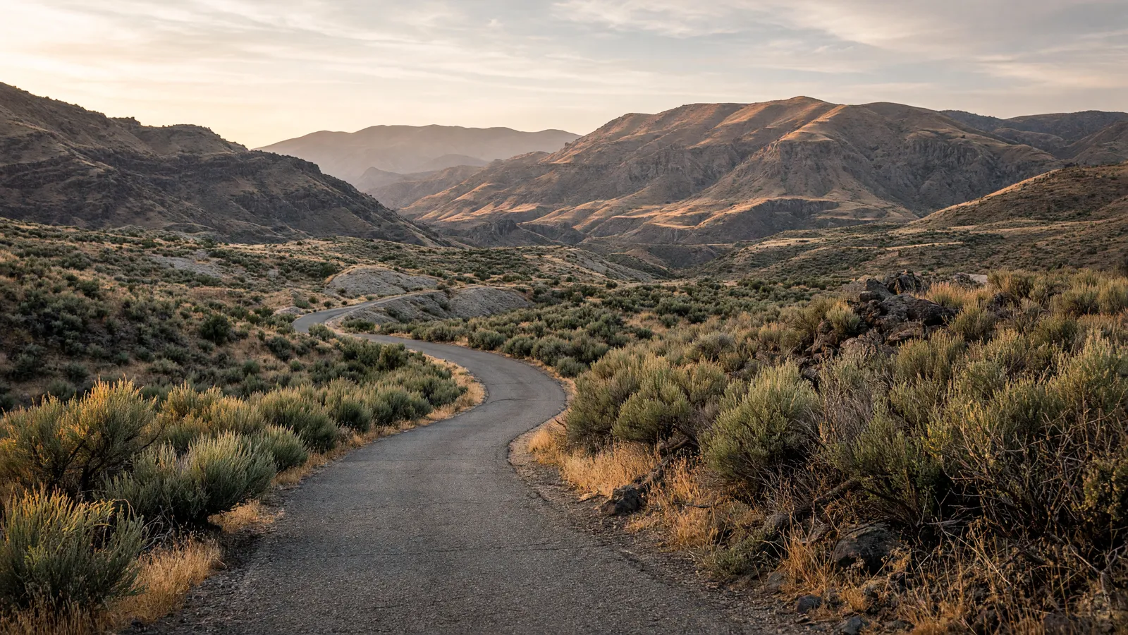Empty Portneuf River valley path through sagebrush near Pocatello, Bannock County, Idaho