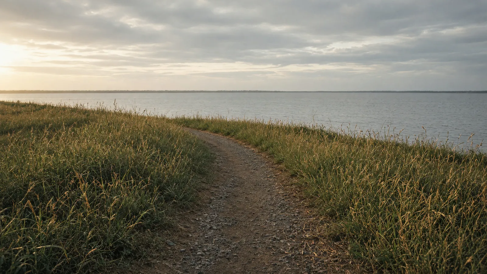 Empty Lake Pontchartrain levee packed path, Jefferson Parish, Louisiana