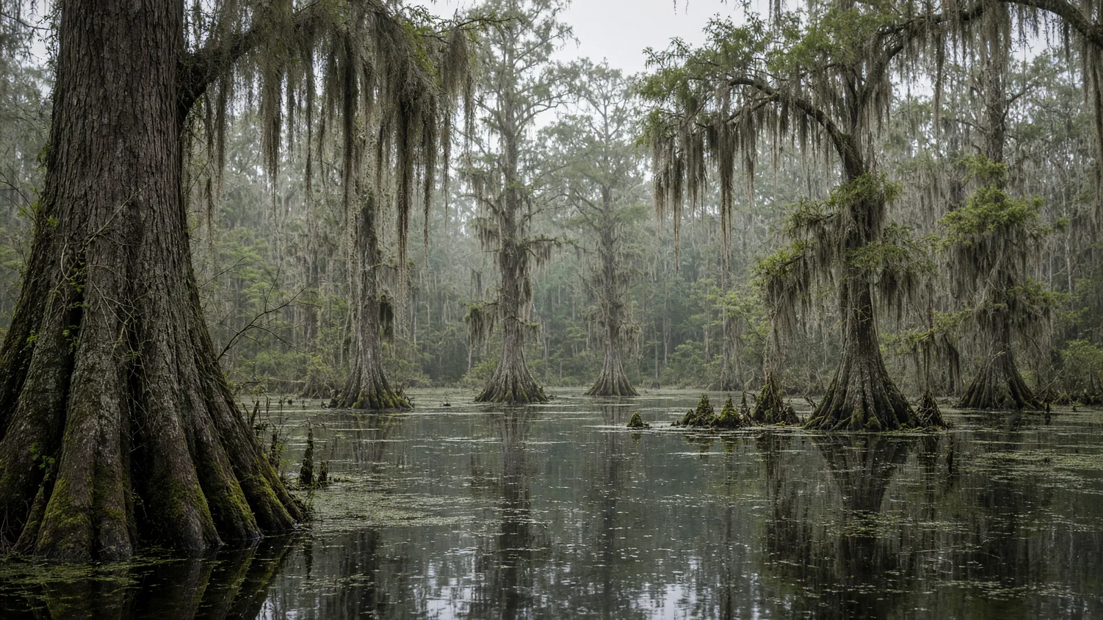 Cypress swamp with Spanish moss in Louisiana