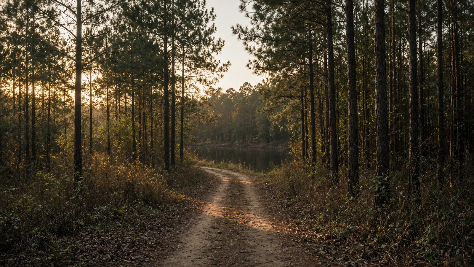 Empty Tangipahoa River packed path through pines, Tangipahoa Parish, Louisiana