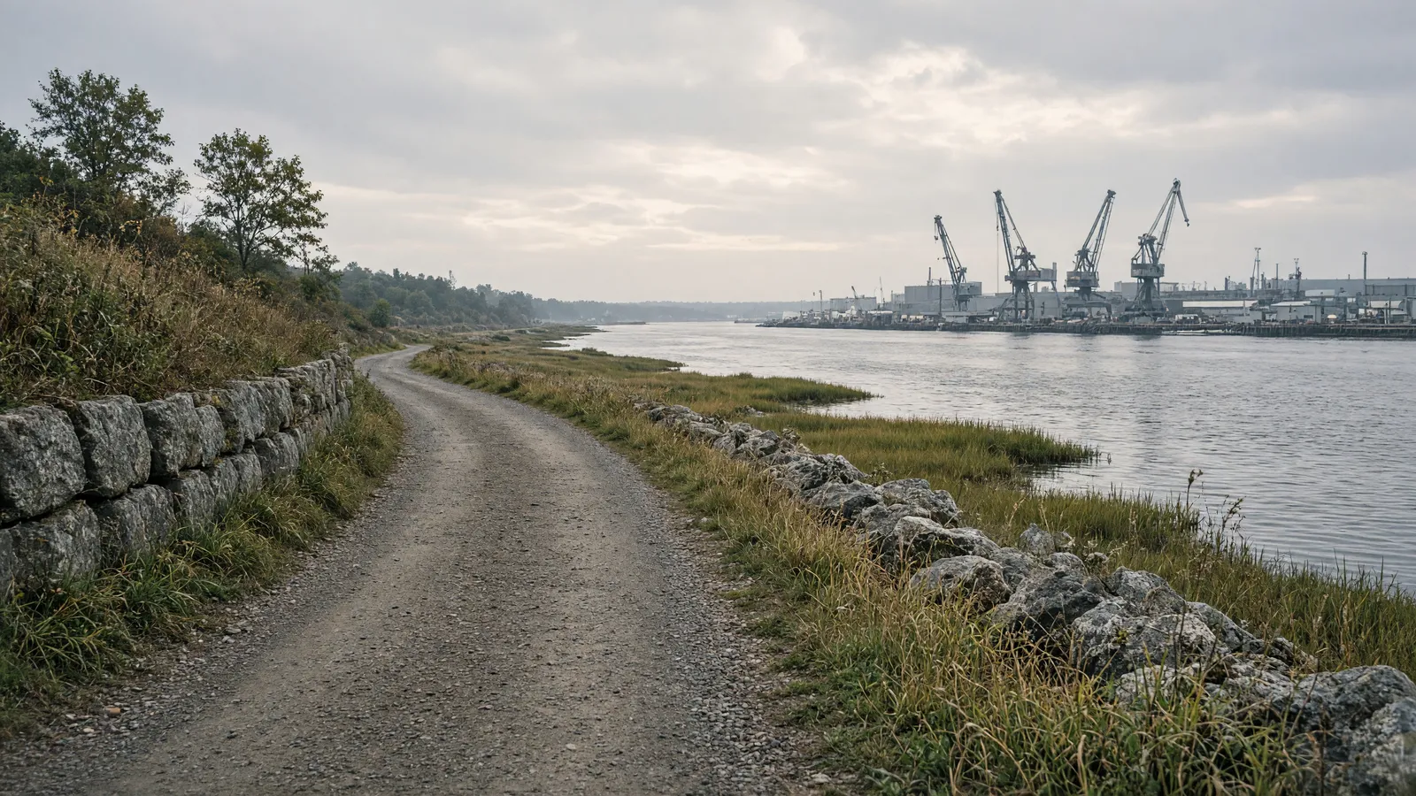 Empty Kennebec estuary path near Bath, Maine