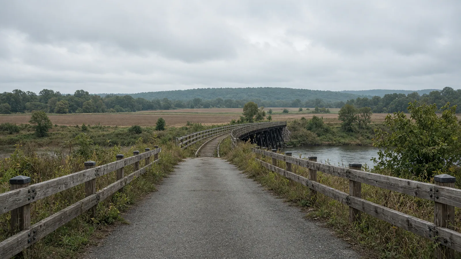 Empty Norwottuck Rail Trail paved path near Northampton Massachusetts, Hampshire County
