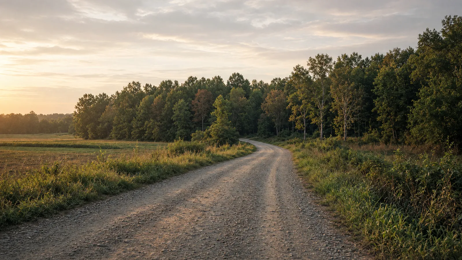 Empty Tombigbee River valley farm road through bottomland near Nettleton, Monroe County, Mississippi