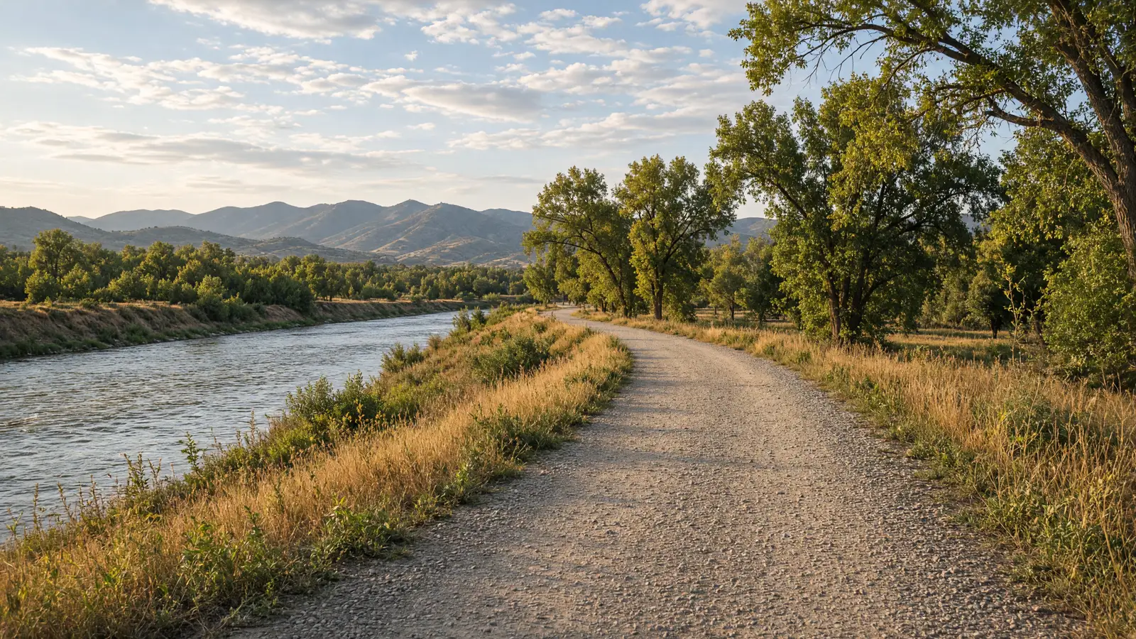 Empty Clark Fork cottonwood path, Missoula County, Montana