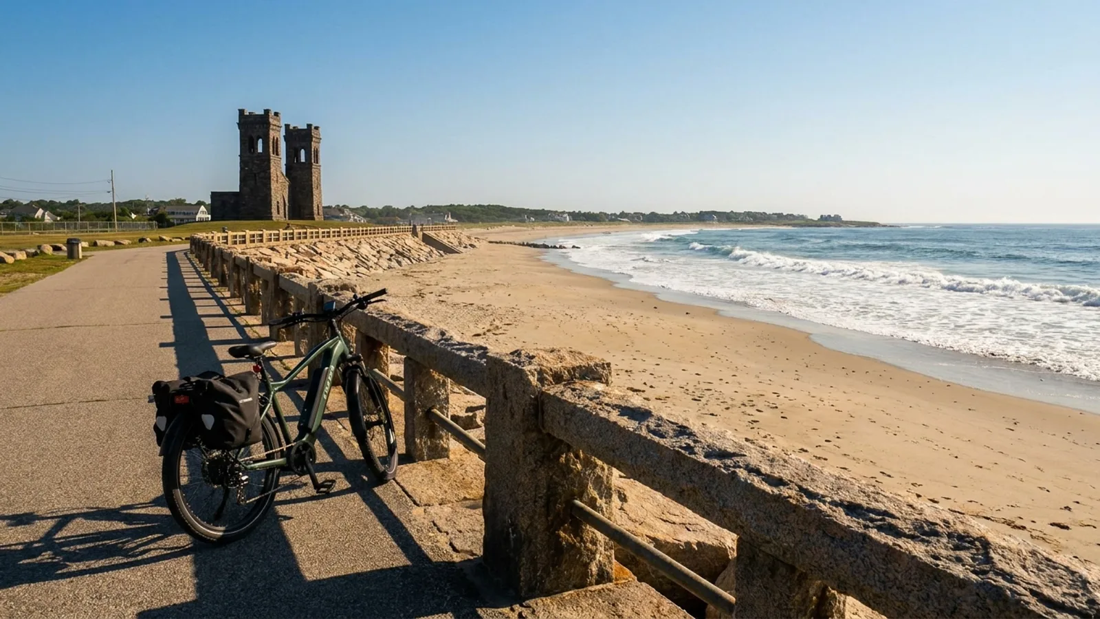 Narragansett seawall and ocean edge in Rhode Island
