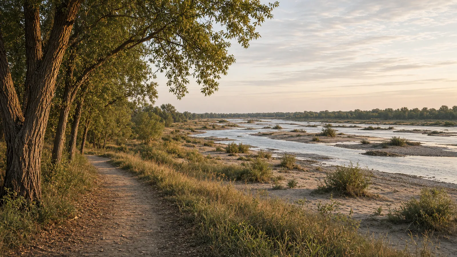 Empty Platte River sandbar packed path, Buffalo County, Nebraska