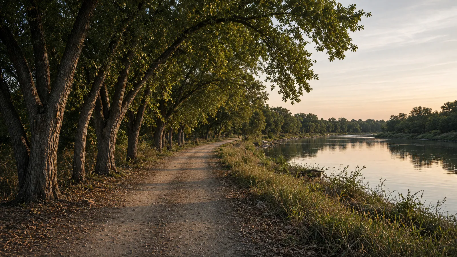 Empty Loup River packed path near Columbus, Platte County, Nebraska