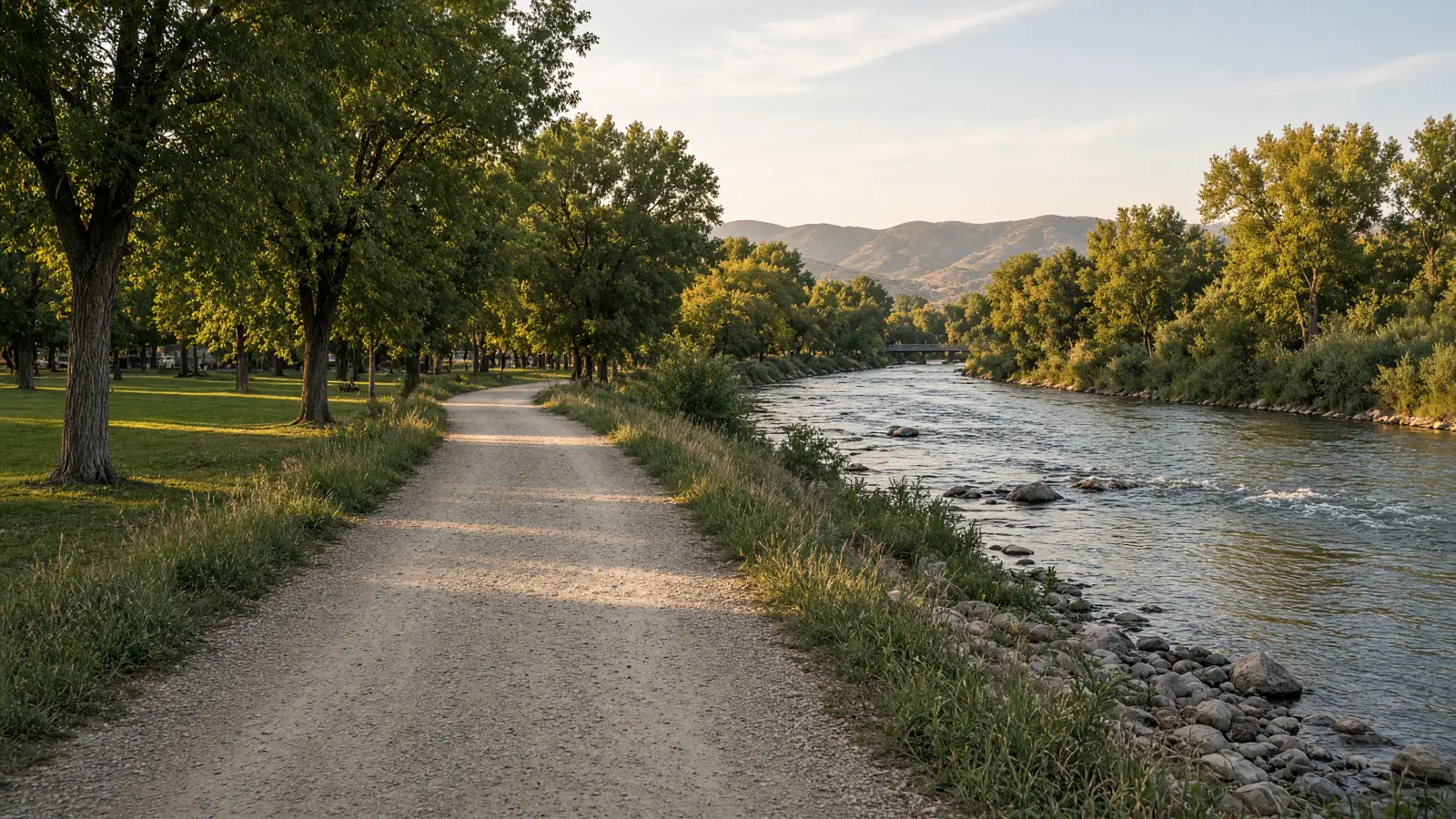 Truckee River path and park trees in Washoe County, Nevada