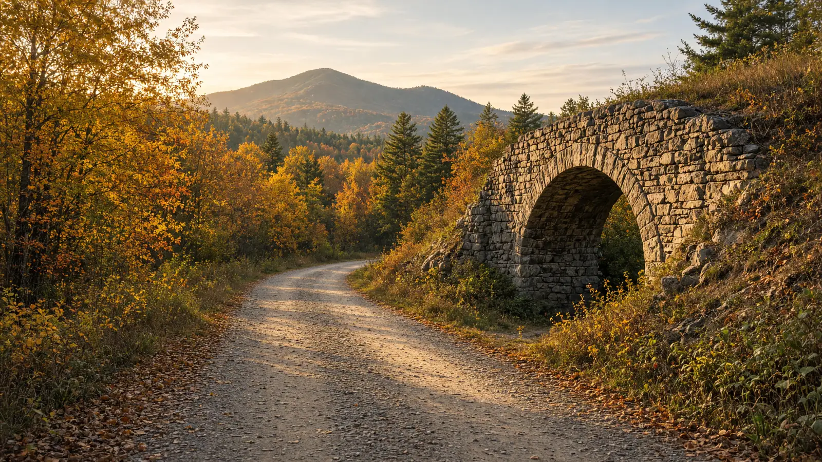 Cheshire Rail Trail and historic stone arch bridge in Cheshire County, New Hampshire
