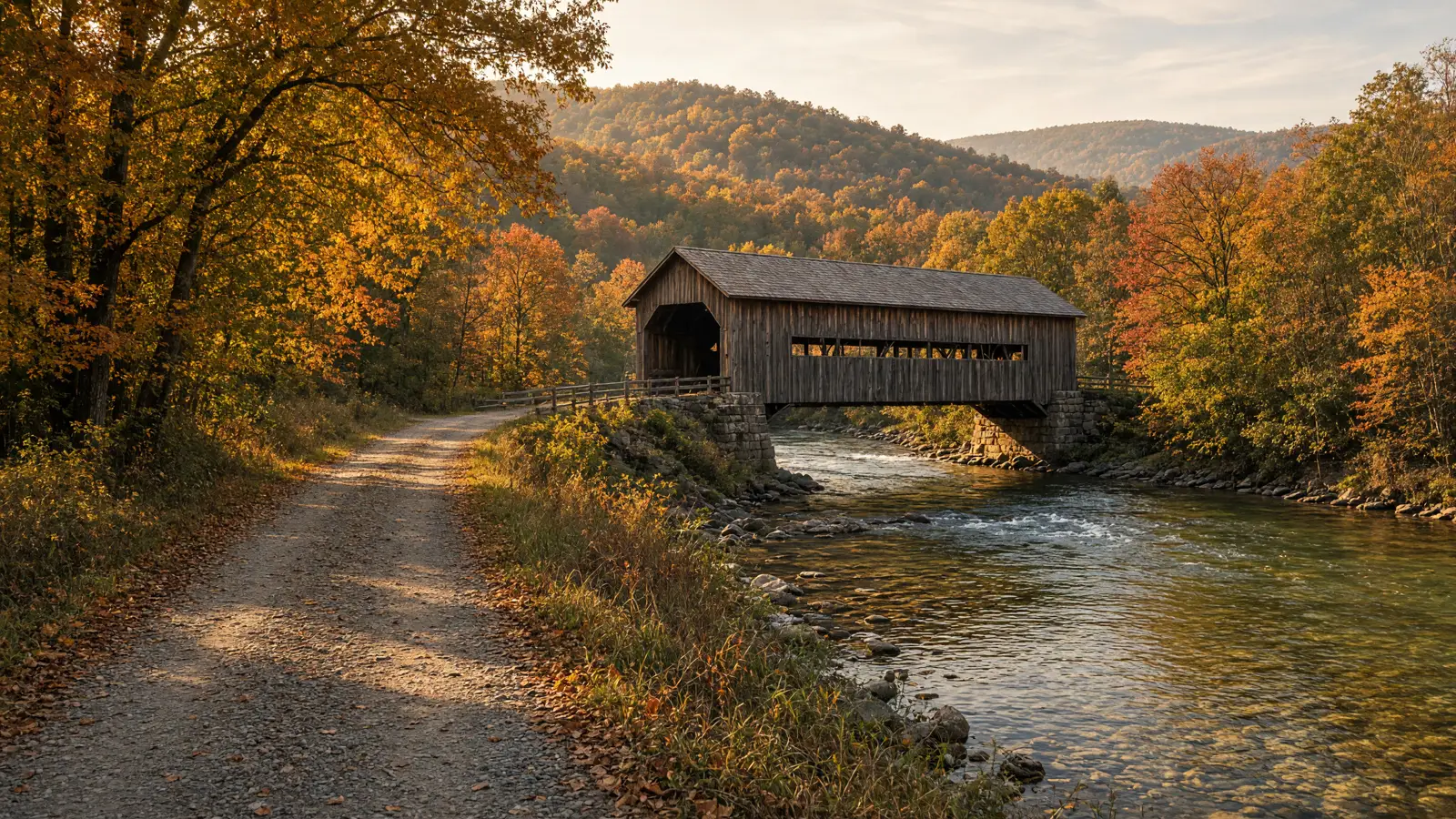 Sugar River Rail Trail covered bridge in Sullivan County, New Hampshire