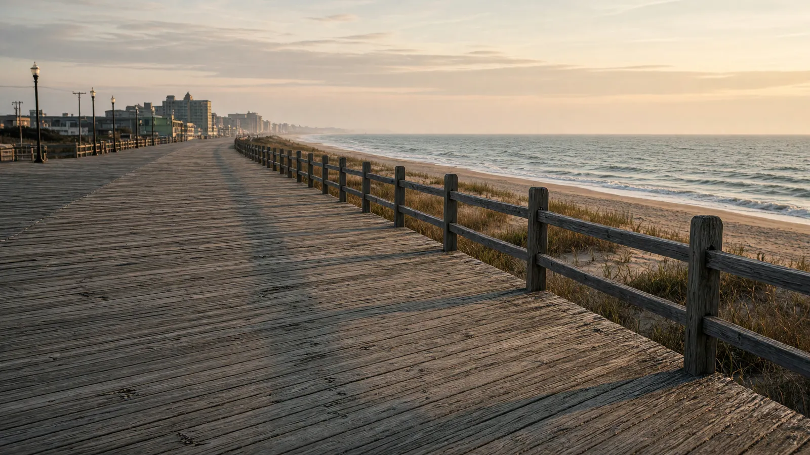 Empty Atlantic City boardwalk planks beside the ocean, Atlantic County, New Jersey