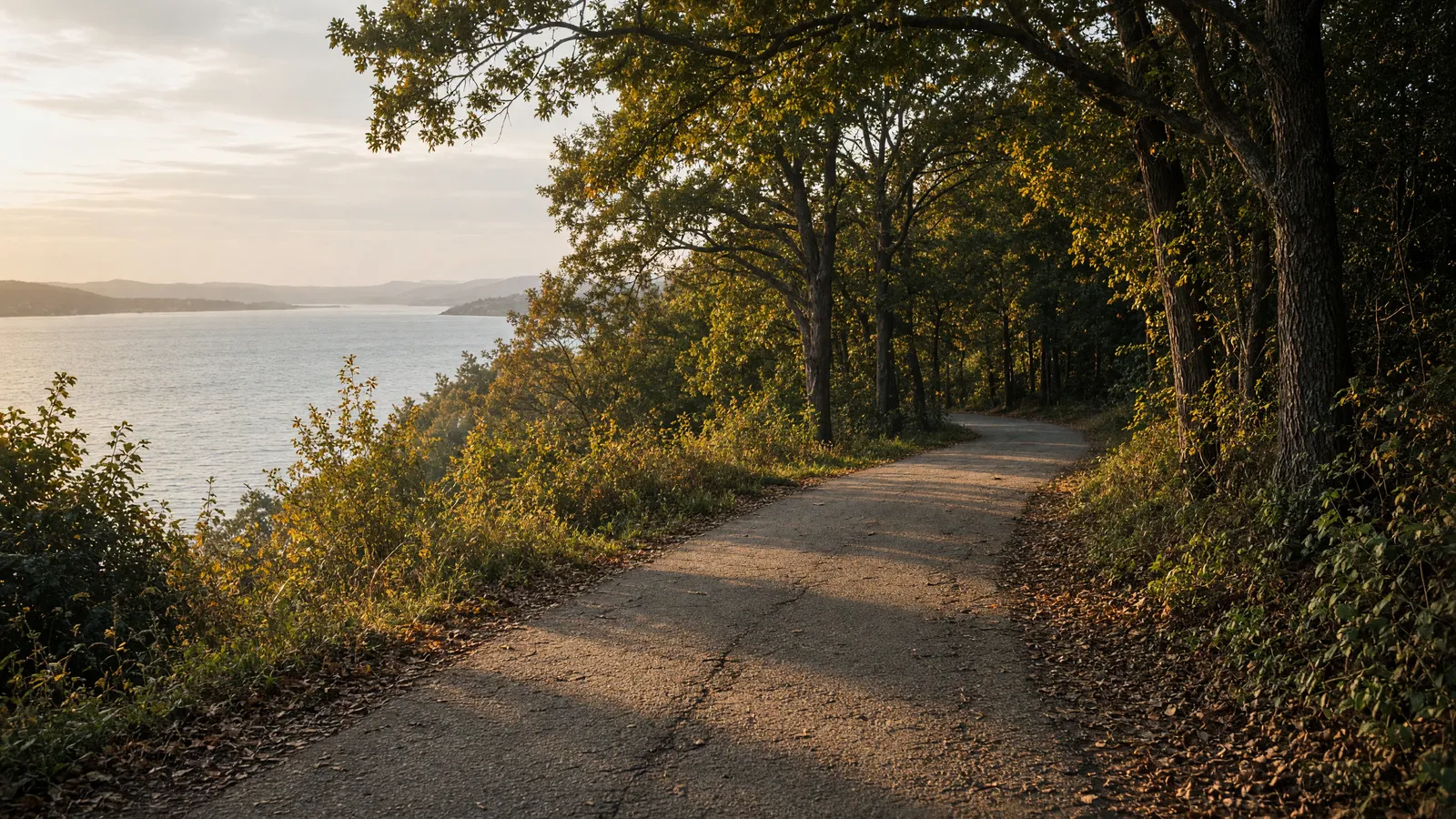 Empty Palisades cliff-top path overlooking the Hudson River, Bergen County, New Jersey