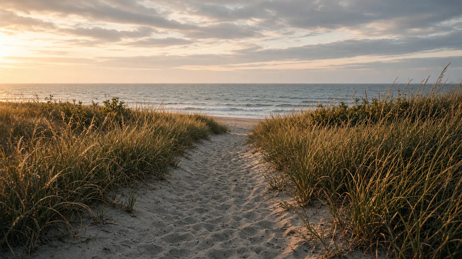 Empty Cape May Point dune path through beach grass toward the Atlantic, Cape May County, New Jersey