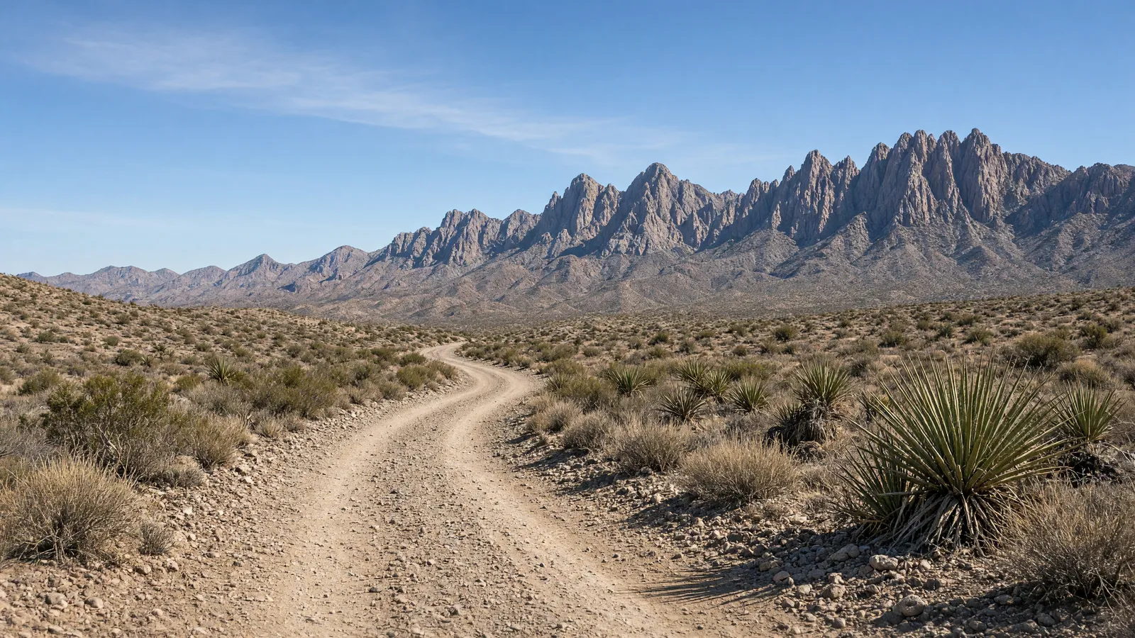 Empty Organ Mountains foothill dirt road near Las Cruces, Dona Ana County, New Mexico