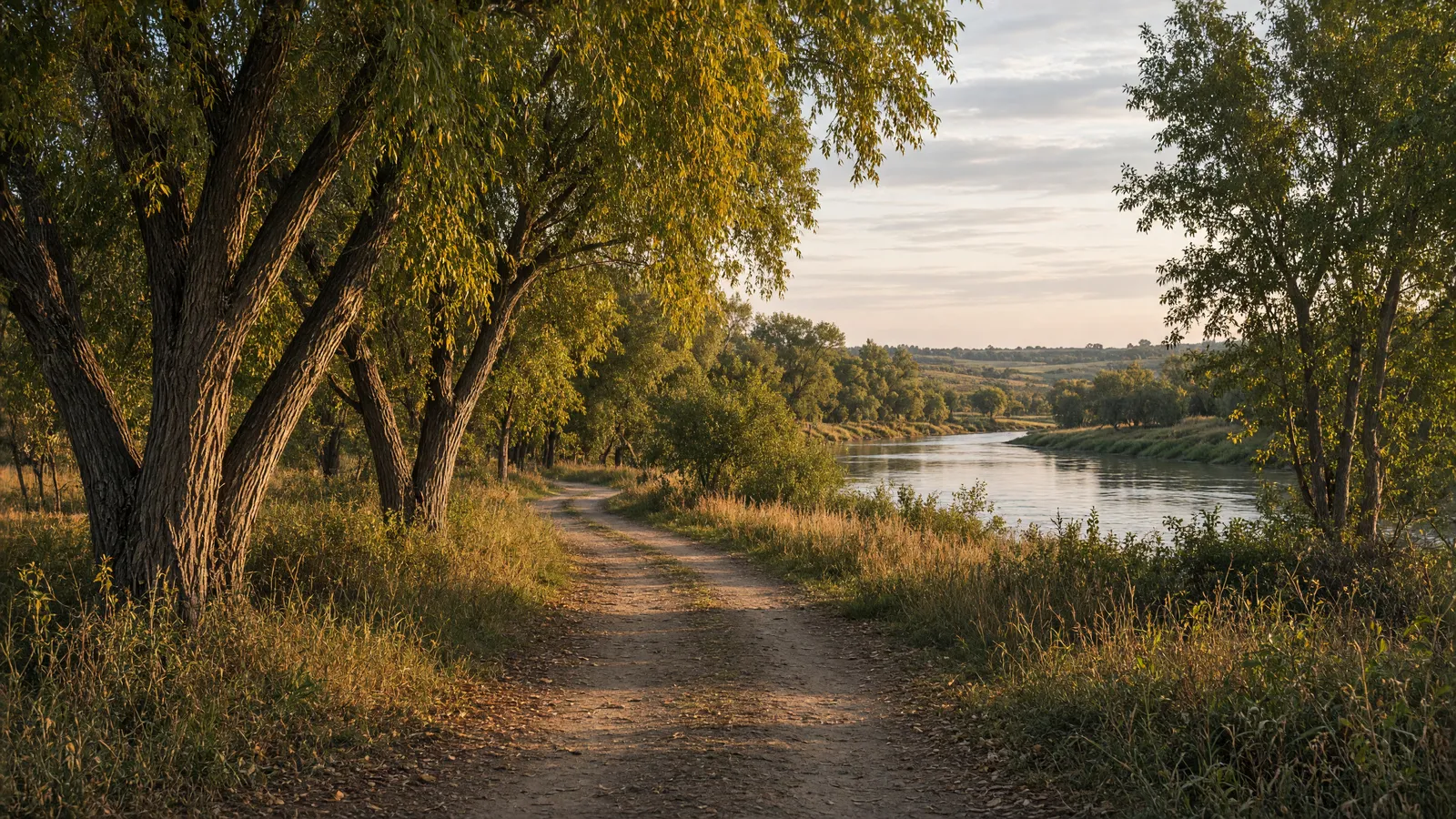 Empty Souris River cottonwood path, Ward County, North Dakota