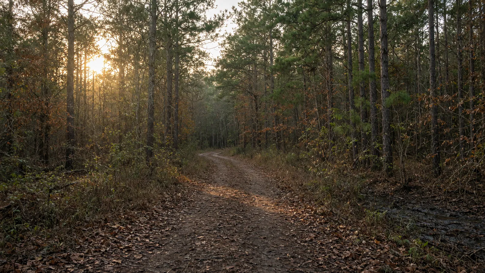 Empty Pee Dee bottomland packed path through pines, Darlington County, South Carolina