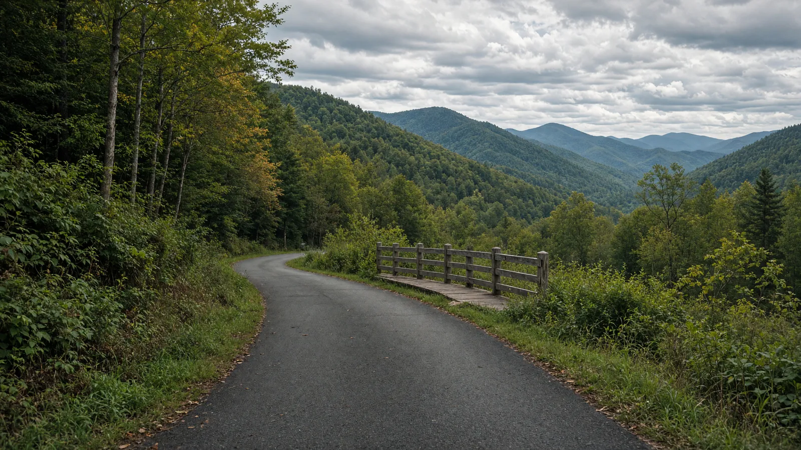 Empty paved recreation path through a Green Mountain valley in Lamoille County, Vermont