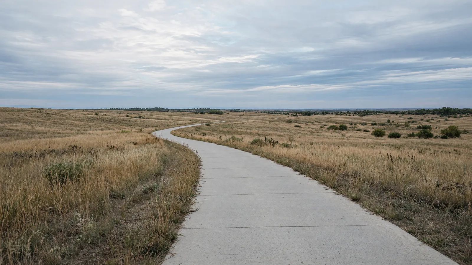 Empty concrete greenway and high-plains light near Cheyenne in Laramie County, Wyoming